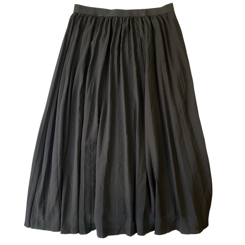 A New Day Women Midi Skirt Size L Black Pleated Lined Elastic Waist